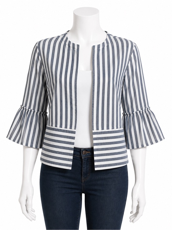 Zara Jackets & Blazers - Zara Blue & White Striped Bell Sleeve Open Front Jacket | Size Medium